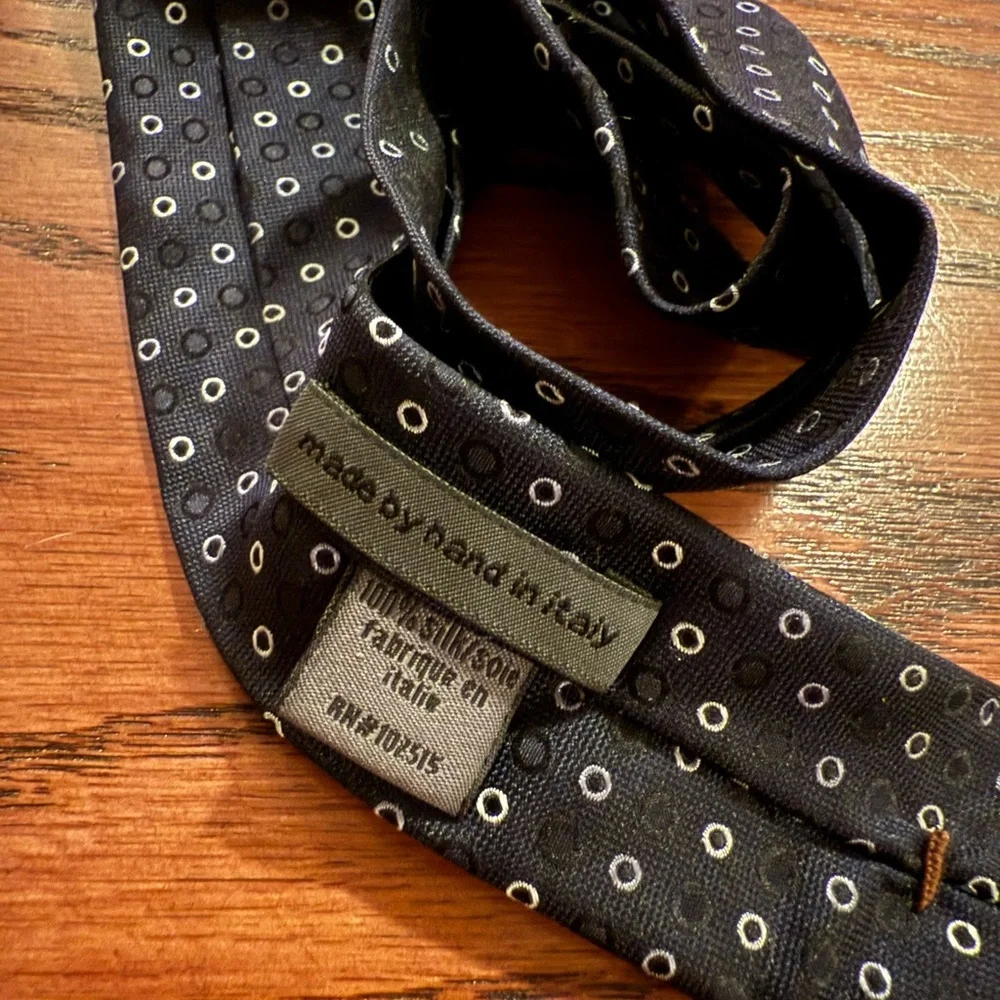 John Varvatos 100% Silk Polka Dot Black Tie